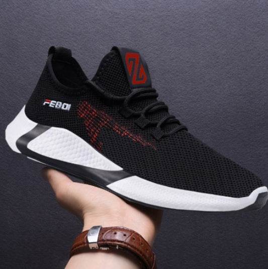 New Sports Shoes Men's Breathable Casual Mesh Shoes Comfort Increase Lace-up Non-slip Low-top Running Shoes - Mubimart