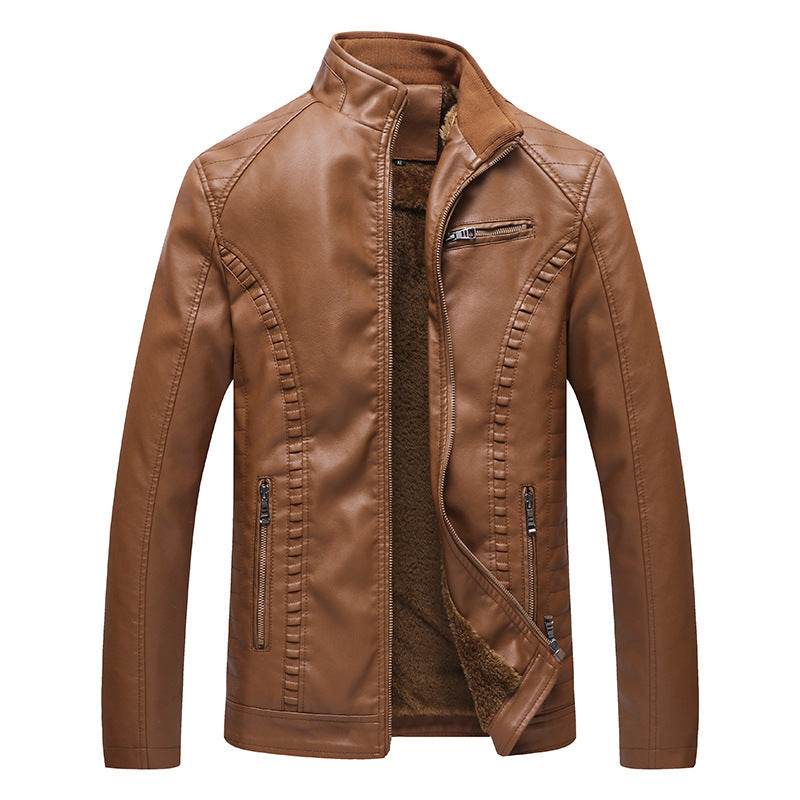Fleece Warm Leather Jacket PU Leather Jacket - Mubimart