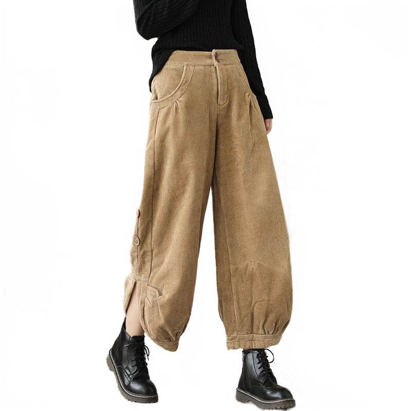 Oversized Loose And Thick Corduroy Plush High Waist Capris - Mubimart