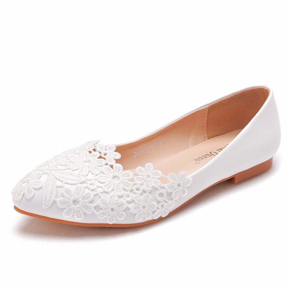 White Pointed Toe Casual Flat Shoes - Mubimart