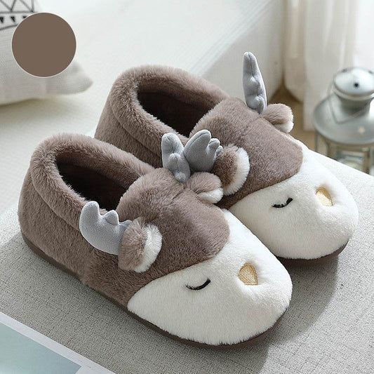 Christmas Shoes Winter Home Slippers Elk Plush Bedroom Slipper House Shoes For Women Men - Mubimart