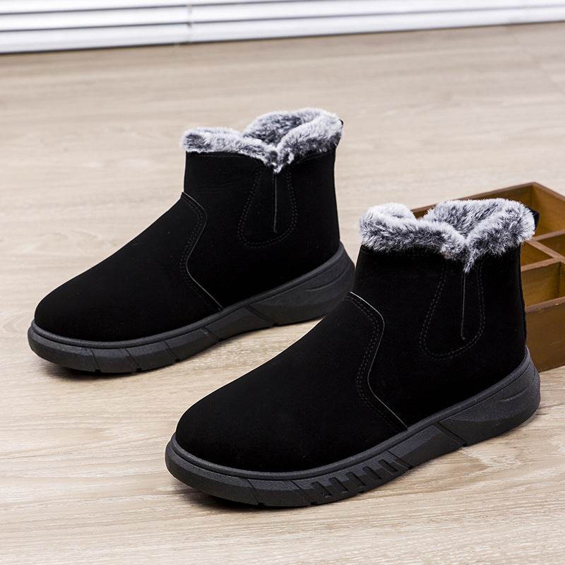 Winter Snow Boots Men V Cutout Shoes With Plush Ankle Boots - Mubimart