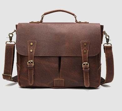 Leather Portable Mens Briefcase Satchel - Mubimart
