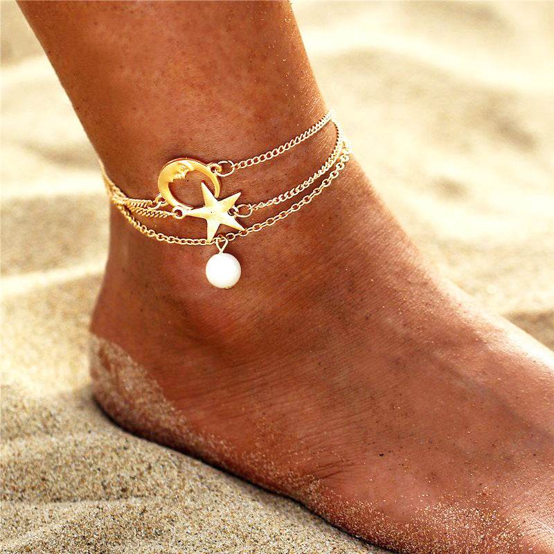 Simple Three-layer 3 Ankle Chain Metal Alloy Ornament Anklets Suit - Mubimart
