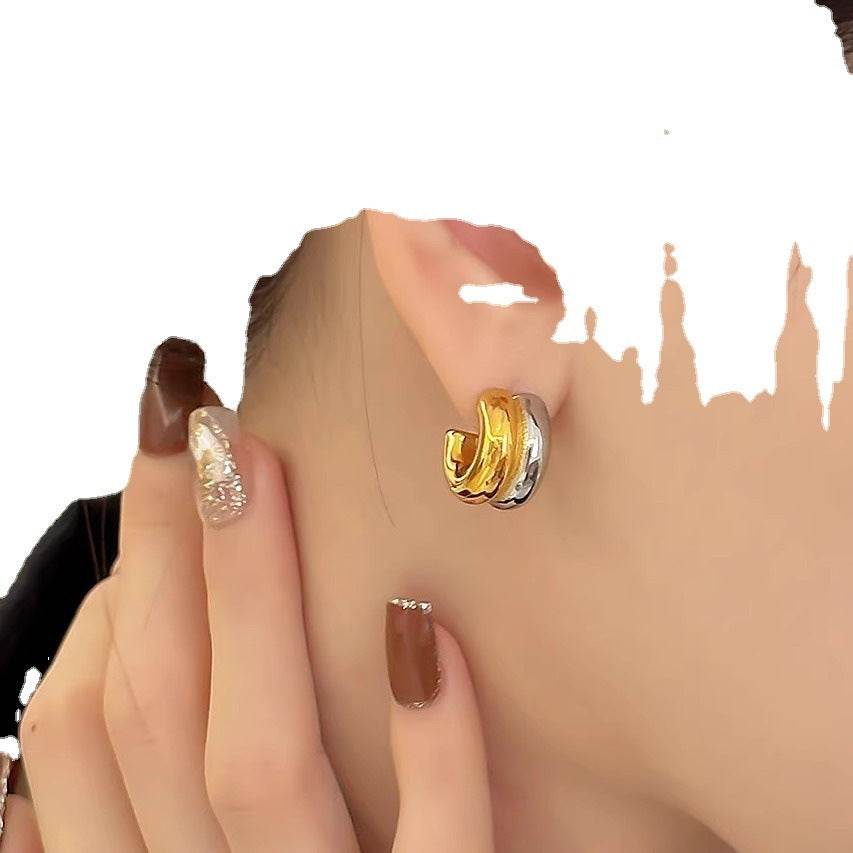 Contrast Color Semicircle Stud Earrings Women - Mubimart