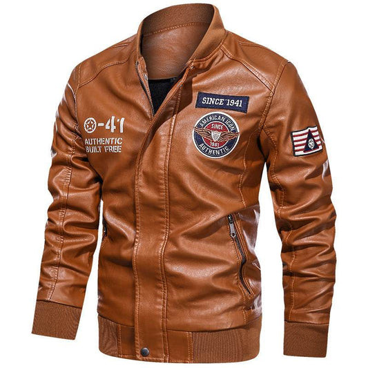 PU Leather Casual Jacket Flight Suit Leather Jacket - Mubimart