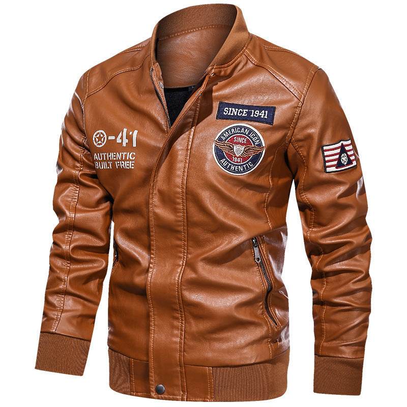 PU Leather Casual Jacket Flight Suit Leather Jacket - Mubimart