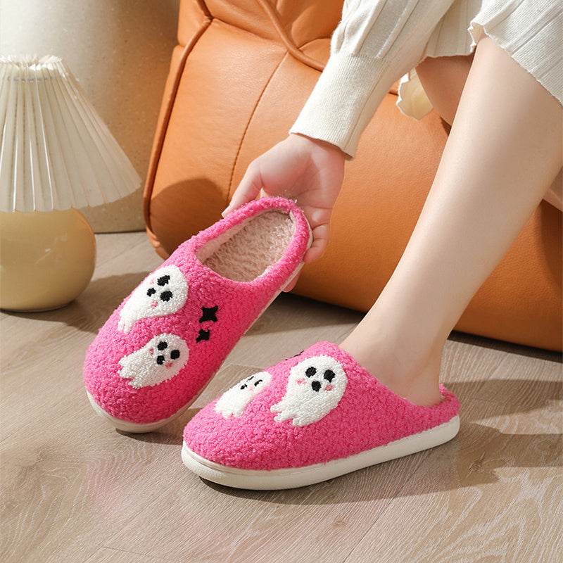 Halloween Cartoon Ghost Cotton Slippers For Women Indoor Non-slip Bedroom Floor Slipper Winter House Shoes - Mubimart