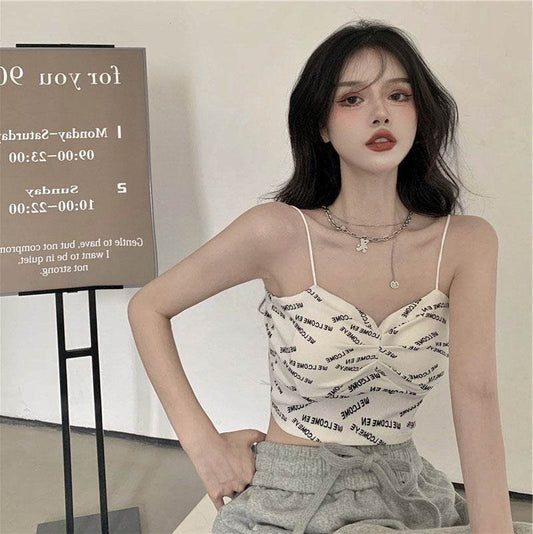 Club Letter Camisole Summer Clothes Women's Crop Top Bra Bralette Vest - Mubimart