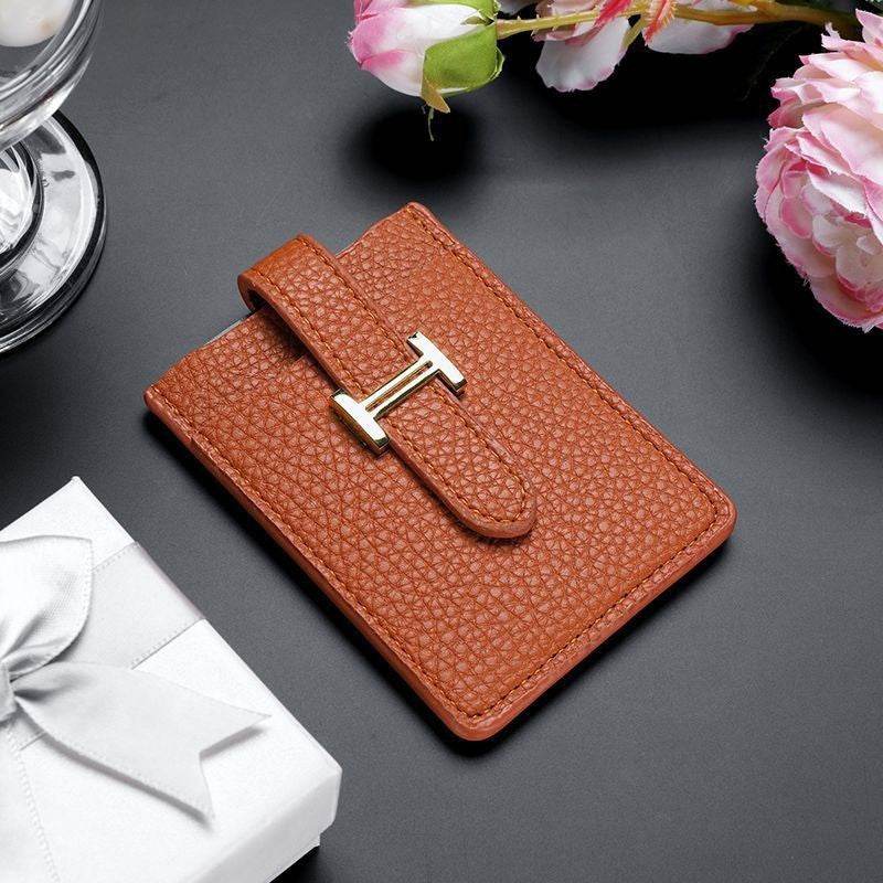 Leather Card Holder Pull-out Card Holder Thin Women - Mubimart