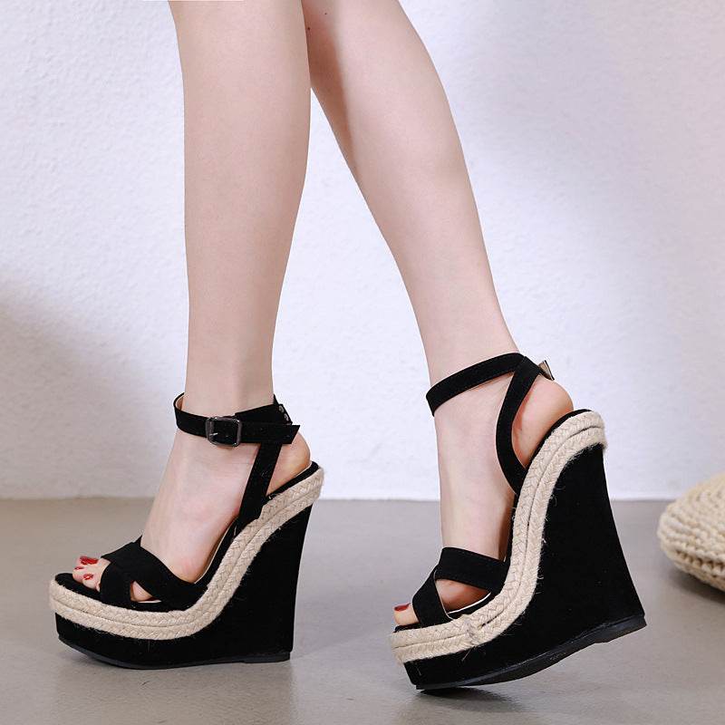 Hemp Rope Comfortable High Heels Wedge Sandals - Mubimart