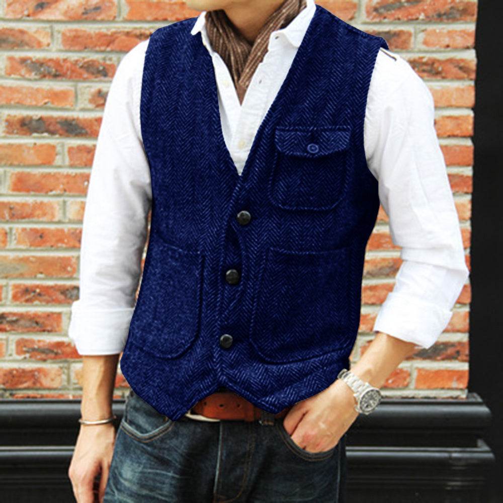 Herringbone Men's Suit Vest Vest - Mubimart