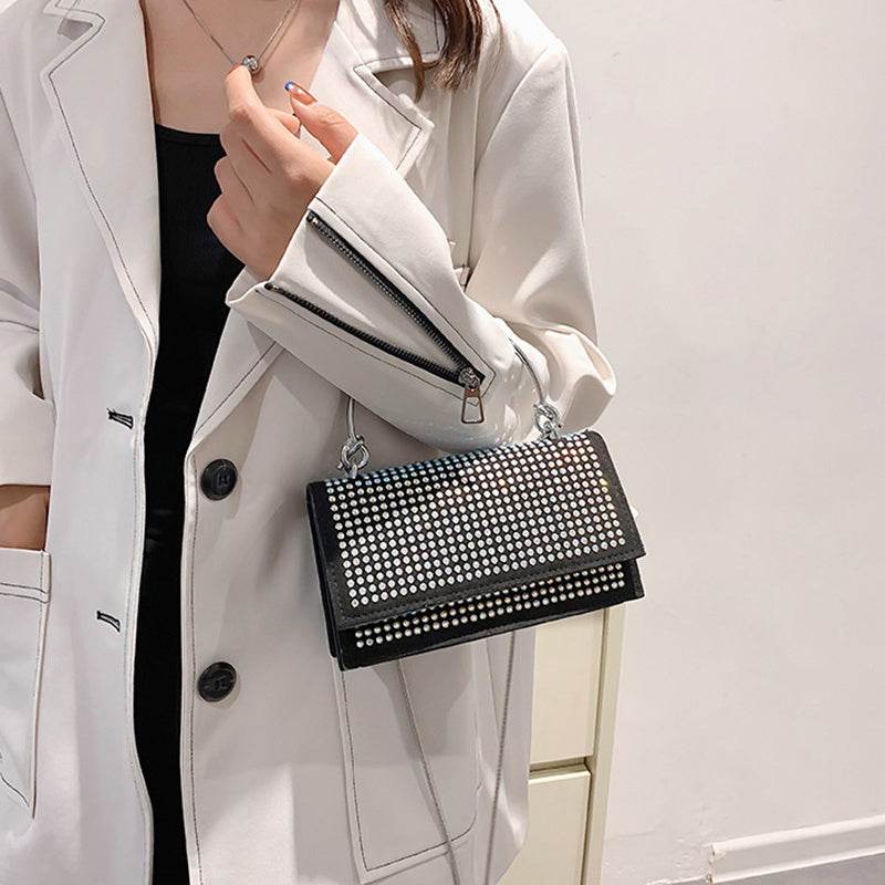 Chain Crossbody Bag Women Handbag Glitter Crystals Plain Daily Silver Black Shoulder Bag - Mubimart