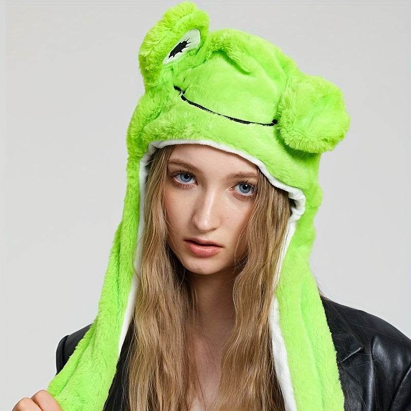Cute Animal Moving Ear Hat Cute Panda Dog Frog Puppy Plush Hats Halloween Cosplay Party Earflap Hat For Women - Mubimart
