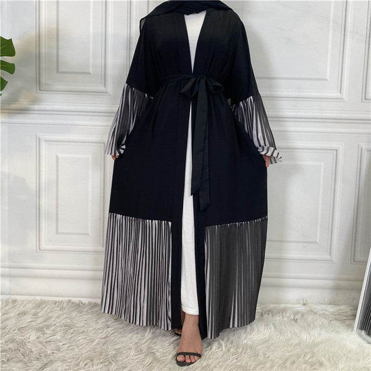 Pleated Hem Robe Women Arabian Long Cardigan - Mubimart