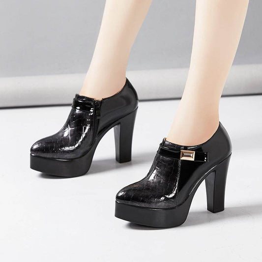 Autumn And Winter New Patent Leather Color Matching High Heel Large Size Work Shoes Women - Mubimart