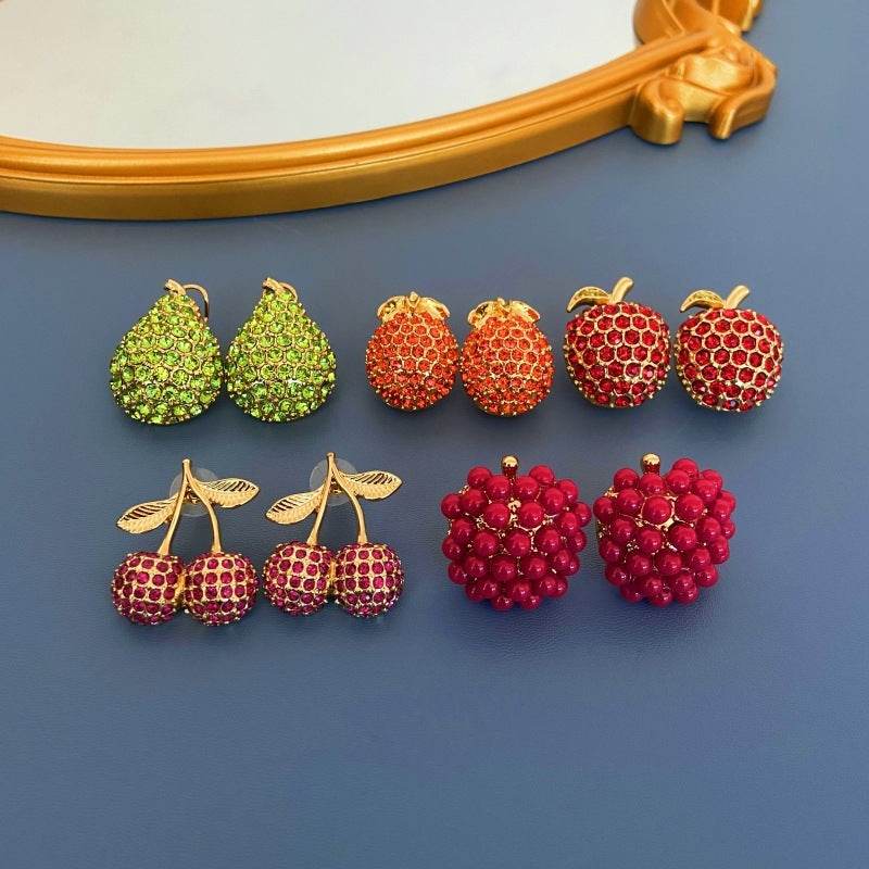 Fruit Earrings Full-jeweled Stud Earrings Women - Mubimart