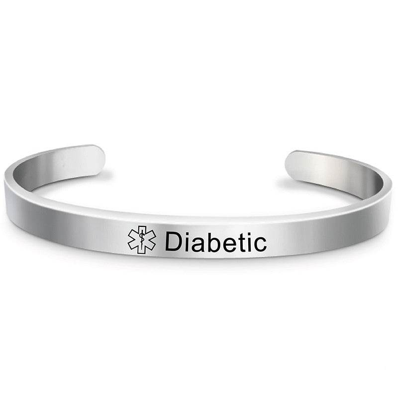 Fashion Silver Plated Medical Alert Cuff Bracelet EPILEPSY Diabetic Allergy Stainless Steel Bangle For Women Men - Mubimart