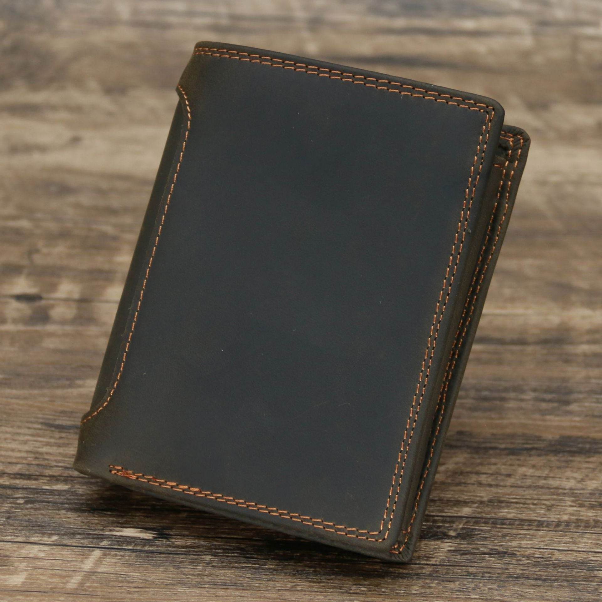 Men's Genuine Leather Retro Vertical Wallet - Mubimart