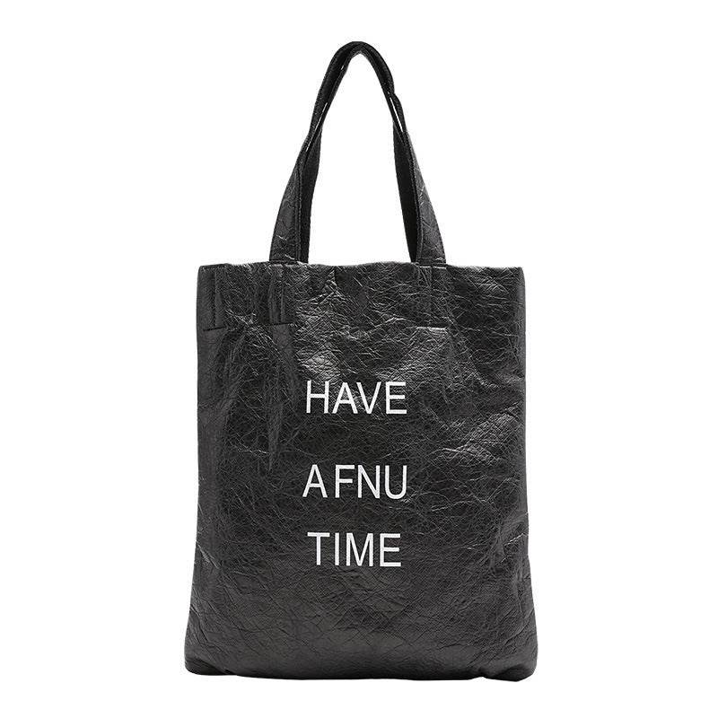 Simple Vintage Washed Kraft Tote Bag Women - Mubimart