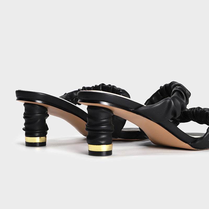 Women's Pleated Lace-Up Comfort High Heel Sandals - Mubimart