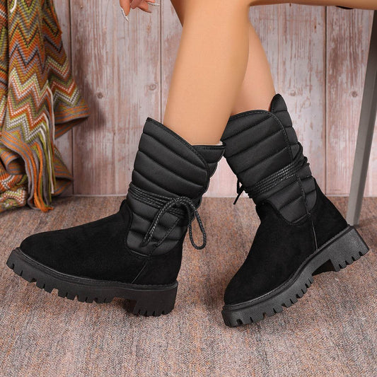 Fashion Mid-calf Snow Boots With Lace-up Design Winter Warm Thickened Low-heeled Boot Women's Casual Shoes Outdoor - Mubimart
