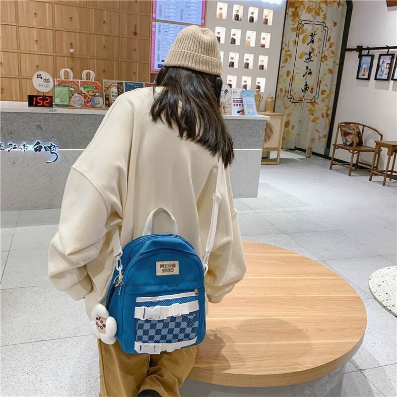 Literary Ribbon Lock Canvas Colorblock Satchel - Mubimart