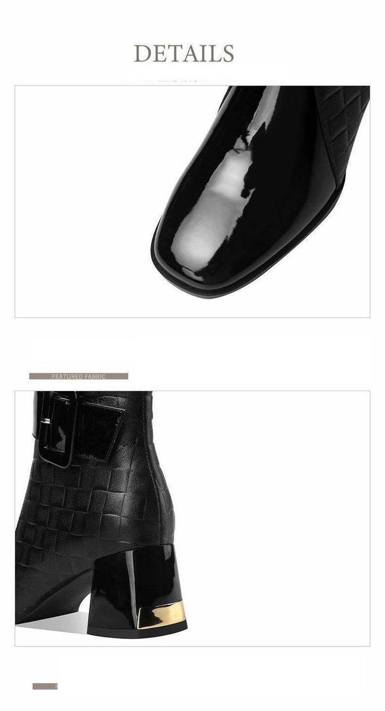 Women's Flat Pointed Toe Ankle Chunky Heel Boots - Mubimart