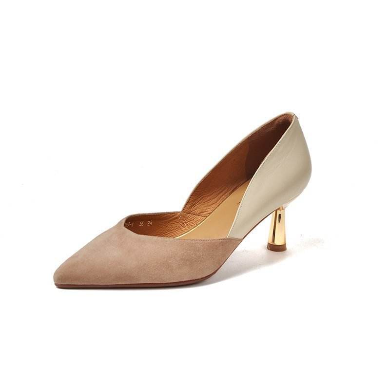 Women's Nude Autumn Pointed Toe Pumps - Mubimart