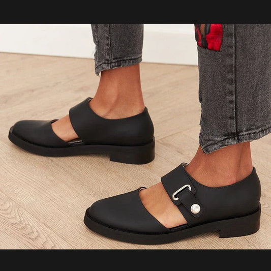 Spring Leisure Low Heel Square Heel Round Head Buckle Oversized Shoes