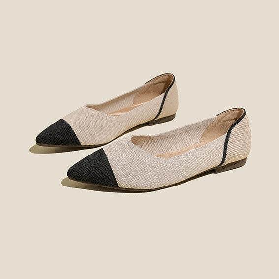 Pointed Toe Shallow Mouth Color Matching Flat Shoes - Mubimart