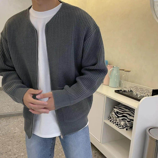 Men Zip Up Knitted Cardigan Lined Funnel Neck Jumper Sweater Pockets Coat All Seasons Comfortable Soft Long Sleeve - Mubimart