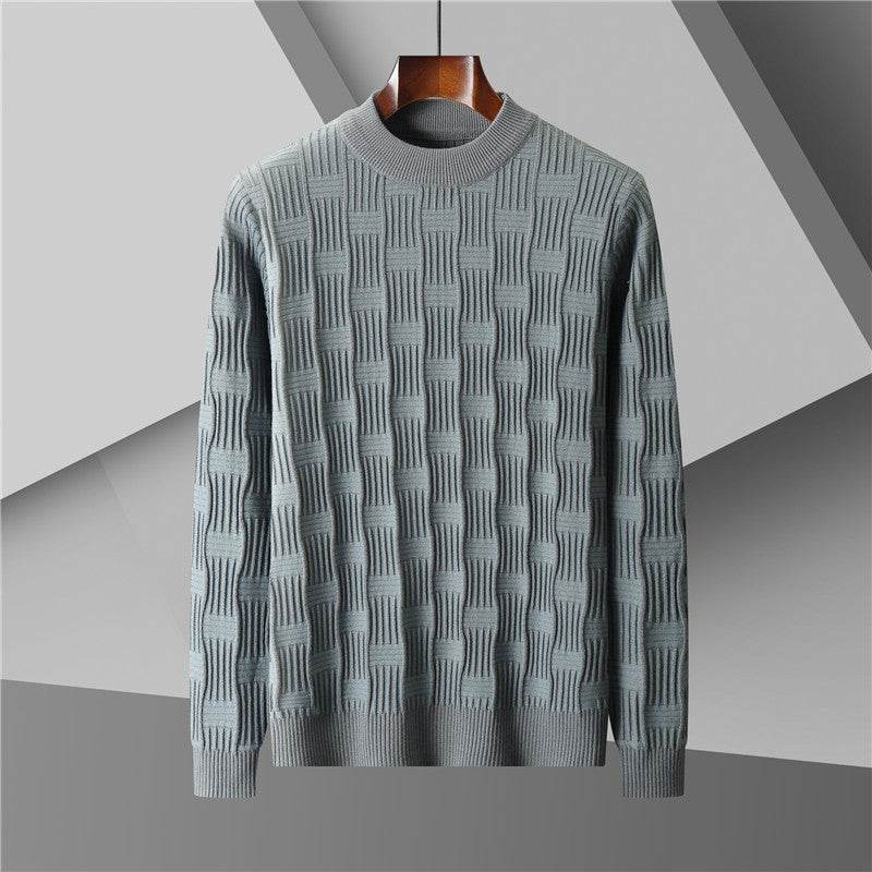 Men's Plus Size Half Turtleneck Jacquard Knitted Sweater - Mubimart