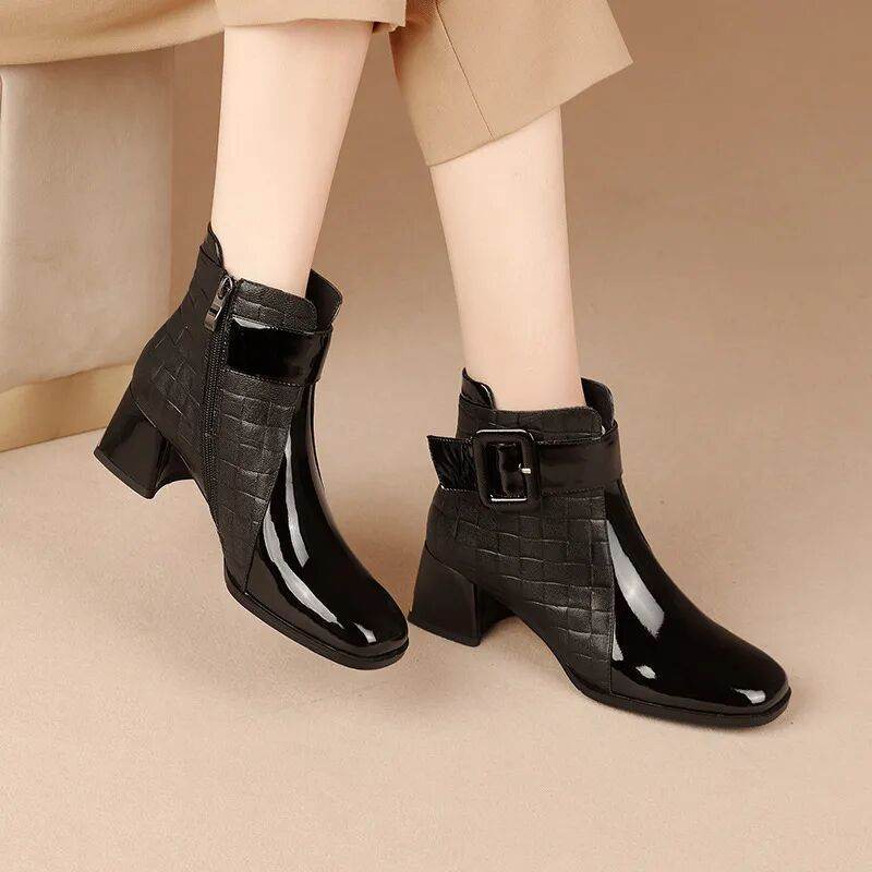 Women's Flat Pointed Toe Ankle Chunky Heel Boots - Mubimart