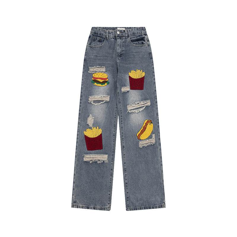 Ripped Jeans Women Loose Straight Wide Leg Oversized Trousers - Mubimart