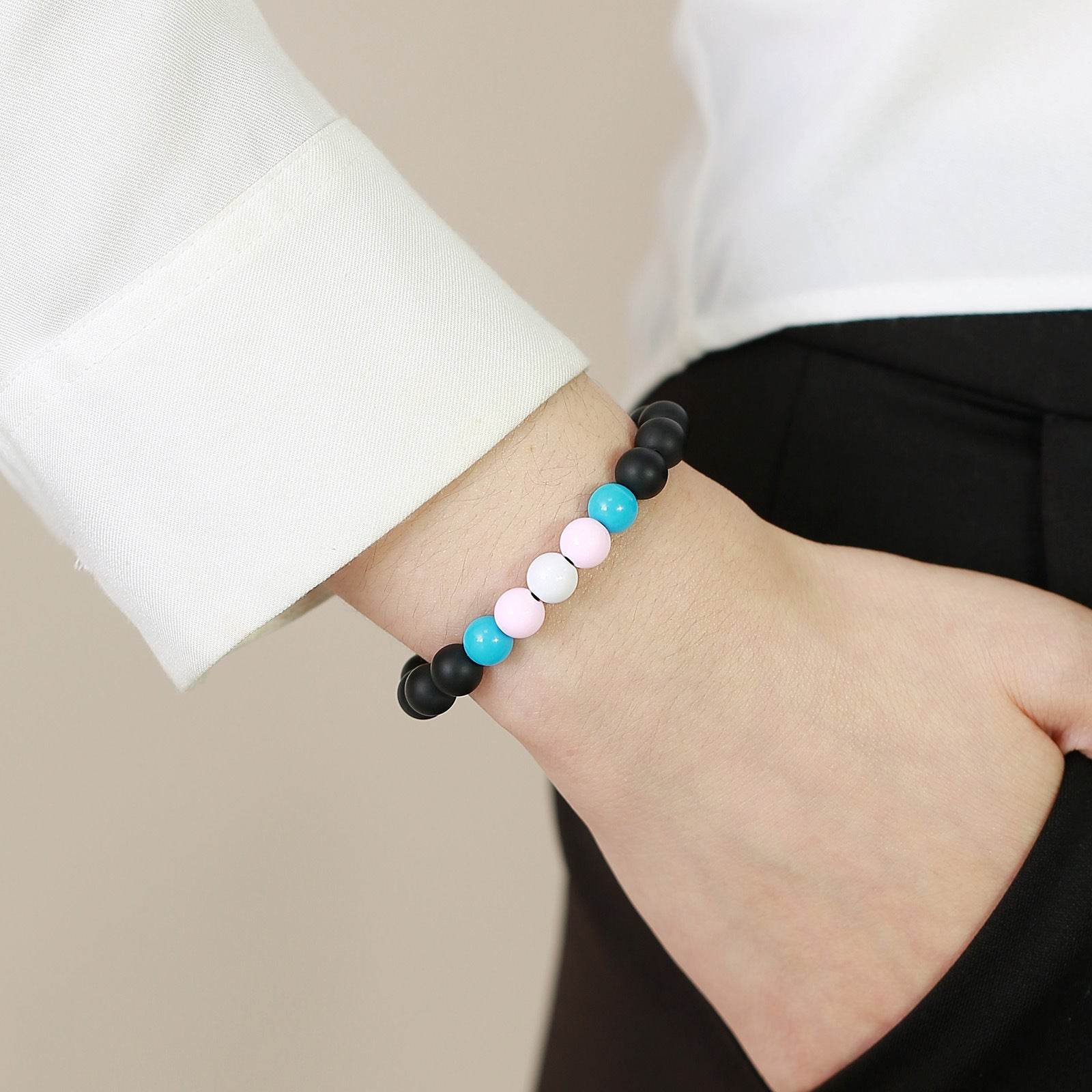 Bracelet Acrylic Black Agate Beaded Bracelet Friendship Men And Women - Mubimart