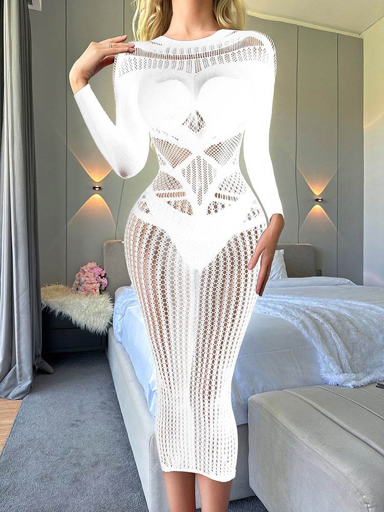 Sexy Lingerie Nightdress Super Plus Size Long Sleeve Transparent Cutout - Mubimart