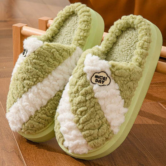 Fashion Color-matching Home Slippers Non-slip Couple House Shoes Winter Warm Floor Bedroom Slipper For Women Men - Mubimart