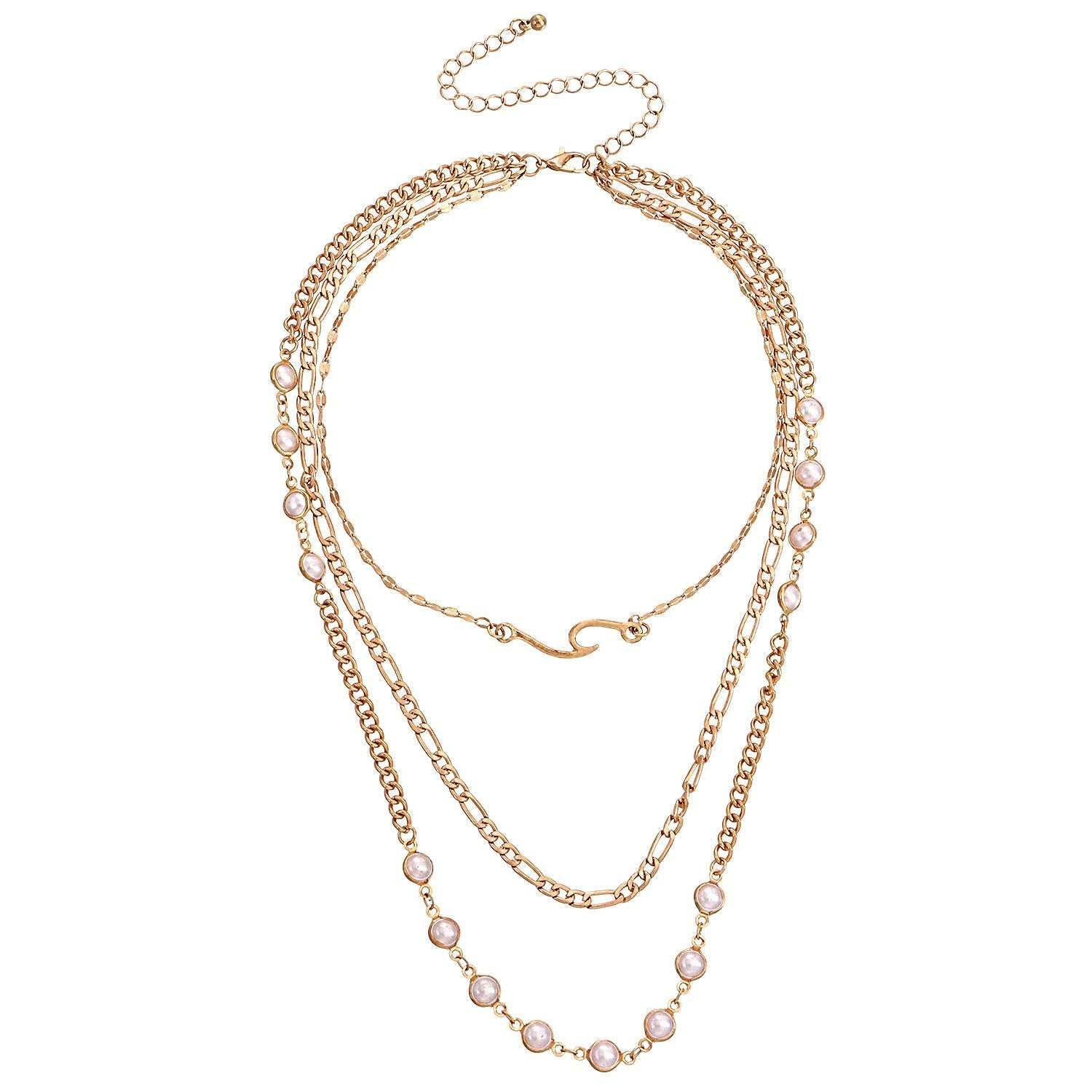 Multilayer Pearl Thin Chain Necklace Women - Mubimart