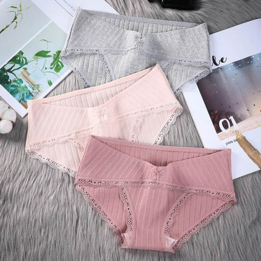 Maternity Low-rise Panties With Threaded Lace Trim - Mubimart