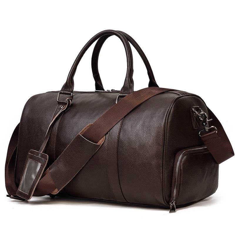 Men's Real-leather Traveling Black Gym Bag - Mubimart