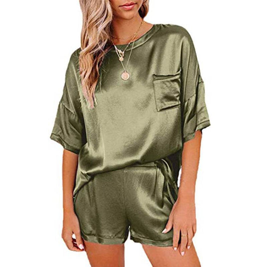 Pajama Set Short Sleeve Sleepwear Women Home Clothing - Mubimart