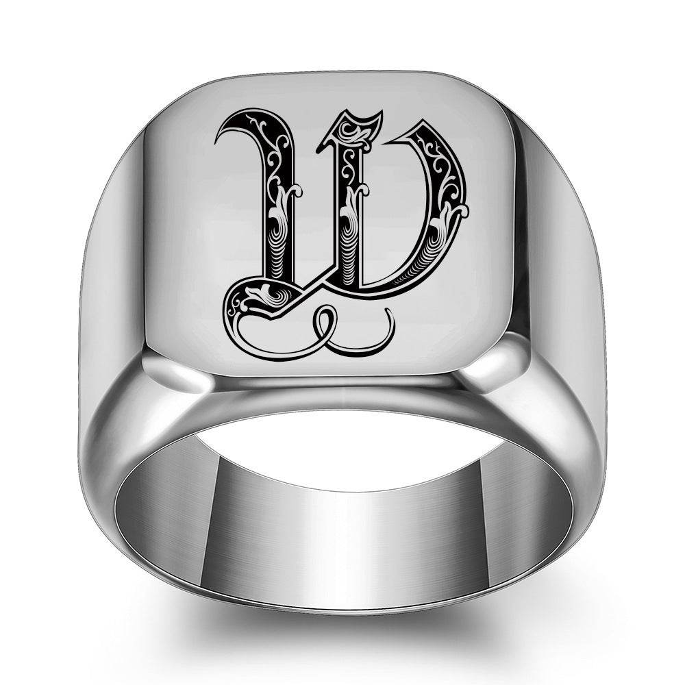26 English Initial Letter Titanium Steel Ring For Men - Mubimart