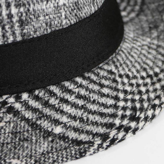 Autumn And Winter New Woolen Cloth Men's Top Hat Men's British Retro Fashion Plaid Fedora Hat - Mubimart