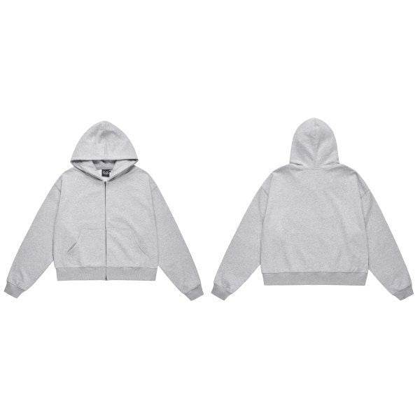 Solid Color BASIC 350g Terry Zipper Hoodie Sweater - Mubimart