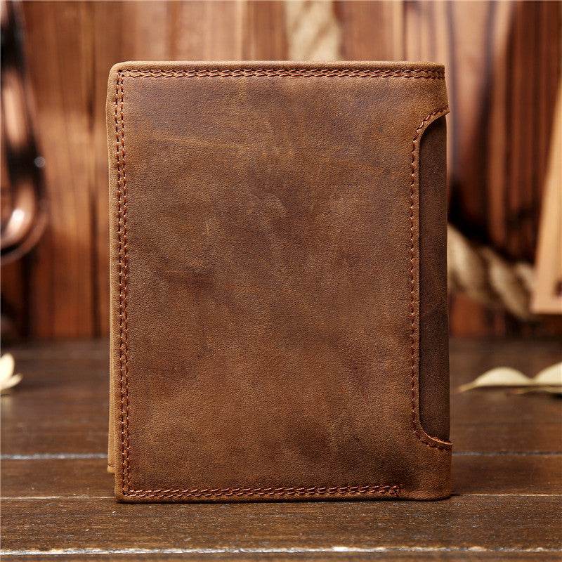 Men's Genuine Leather Retro Vertical Wallet - Mubimart