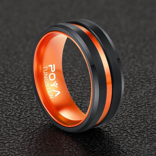 Tungsten Steel Ring With Orange Inner Ring Men - Mubimart