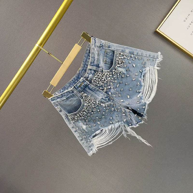 Fashion Holes Wide-leg Denim Shorts Women - Mubimart