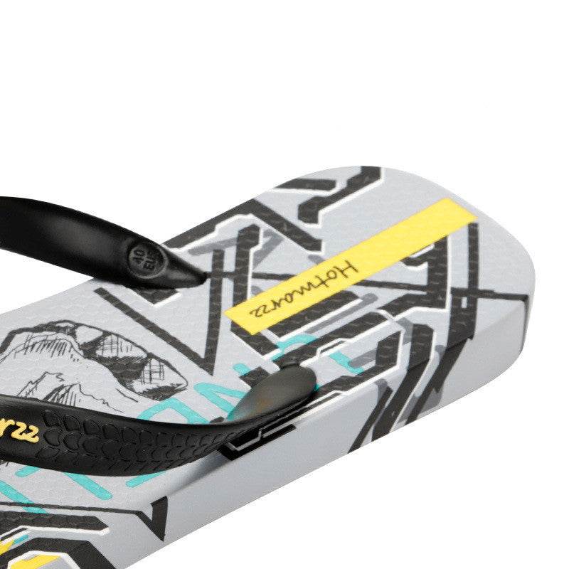 Cool Graffiti Printed Flip Flops For Men Summer New Non-slip Slippers Seaside Casual Beach Shoes - Mubimart