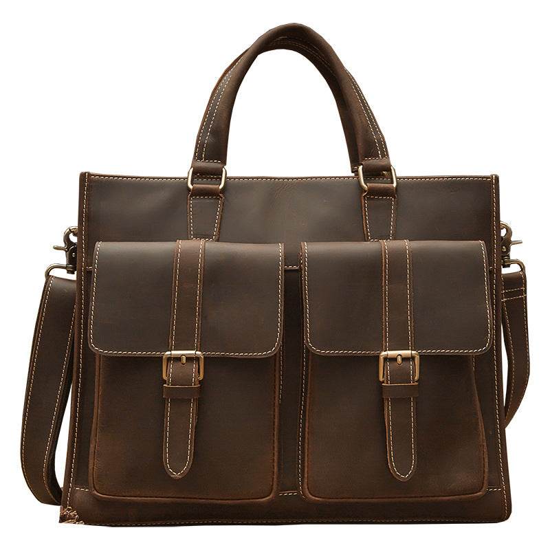 Handmade Vintage Leather Men's Briefcase - Mubimart